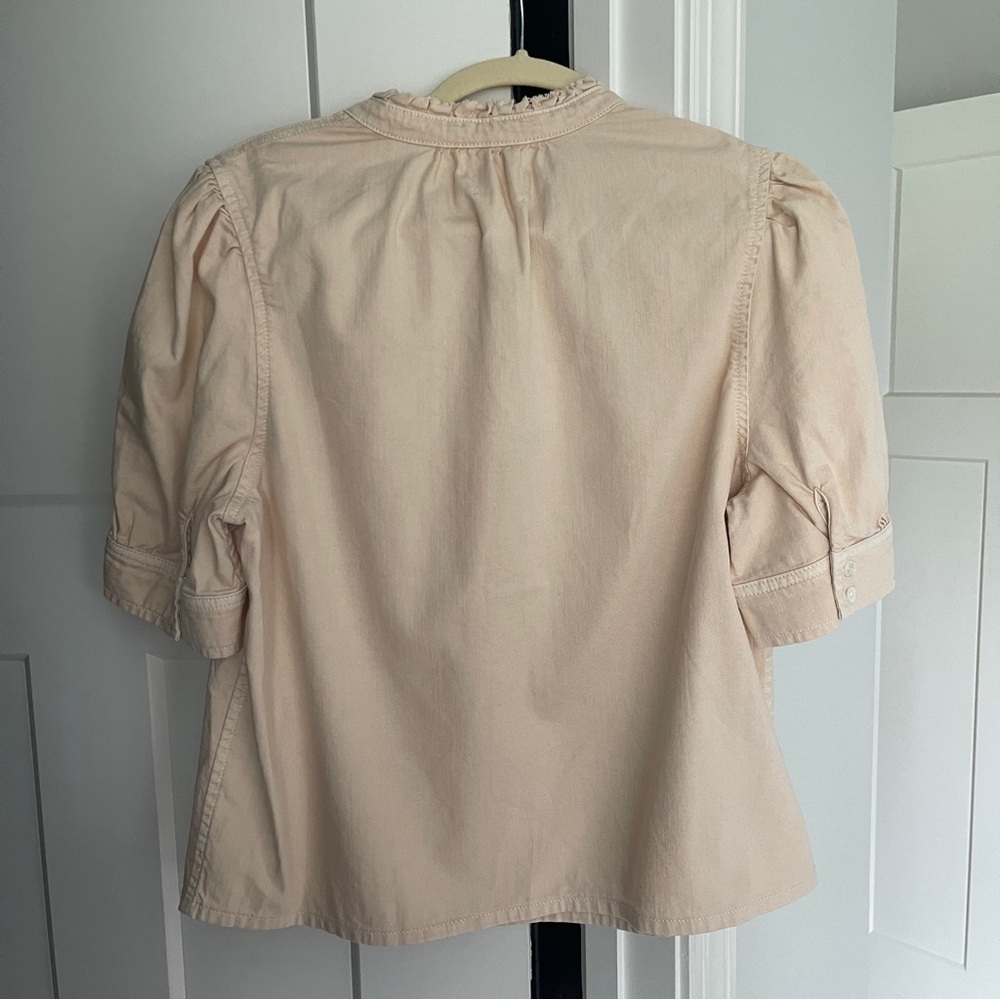 NWT Frame Deep V Ruffle Washed Nude Blouse - Picture 3 of 4
